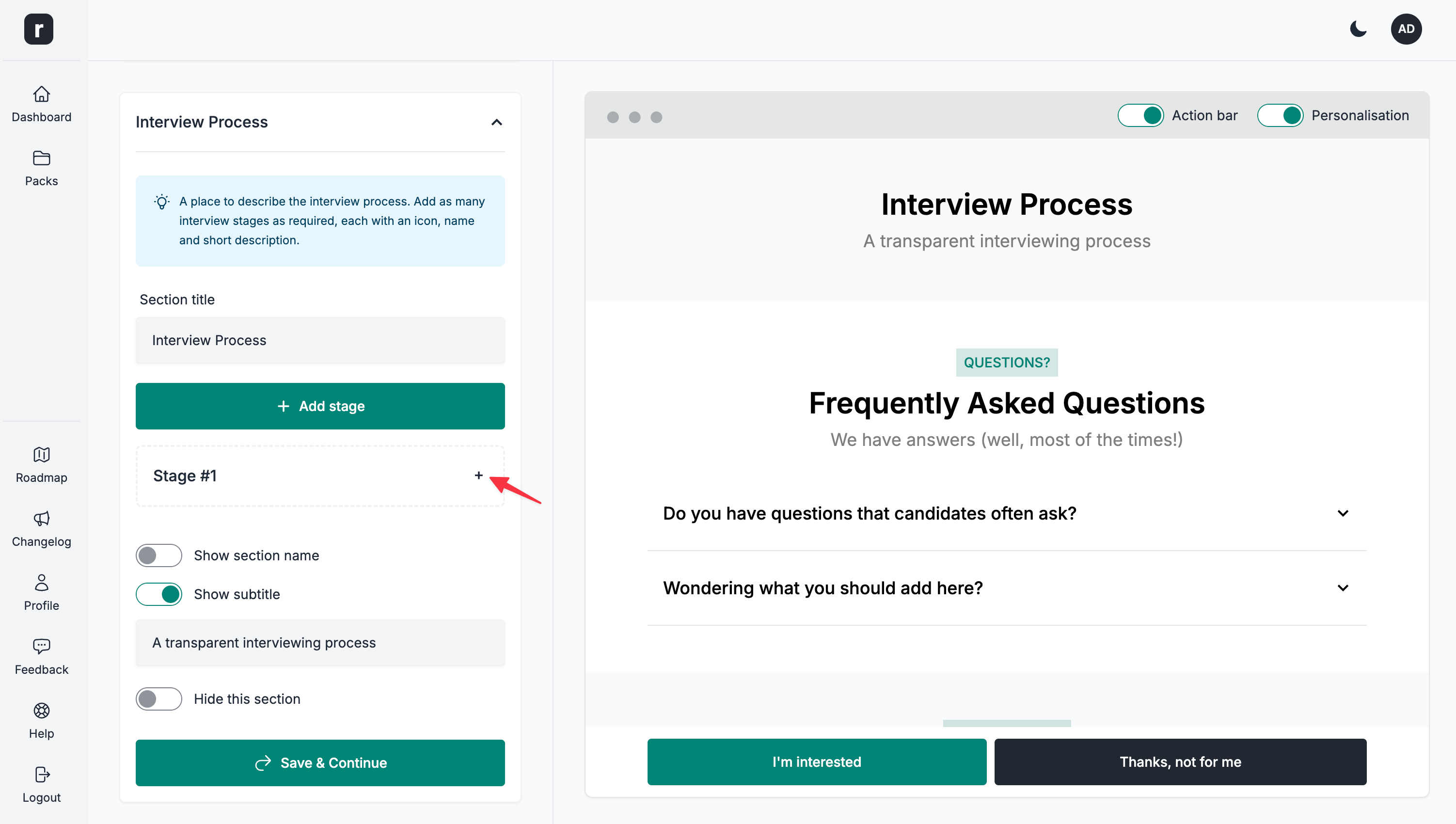 Expand newly created interview stage