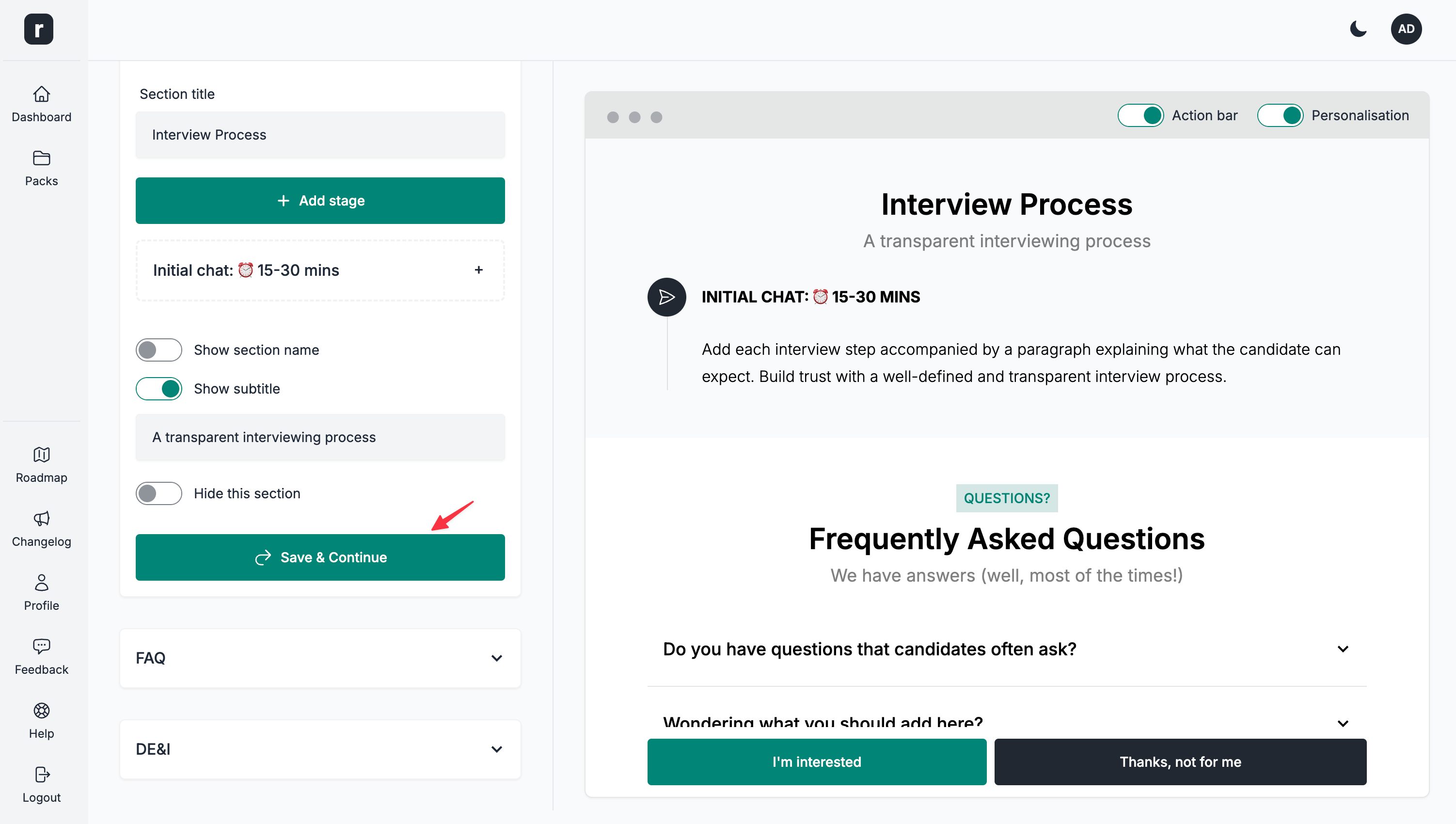 Save interview process section