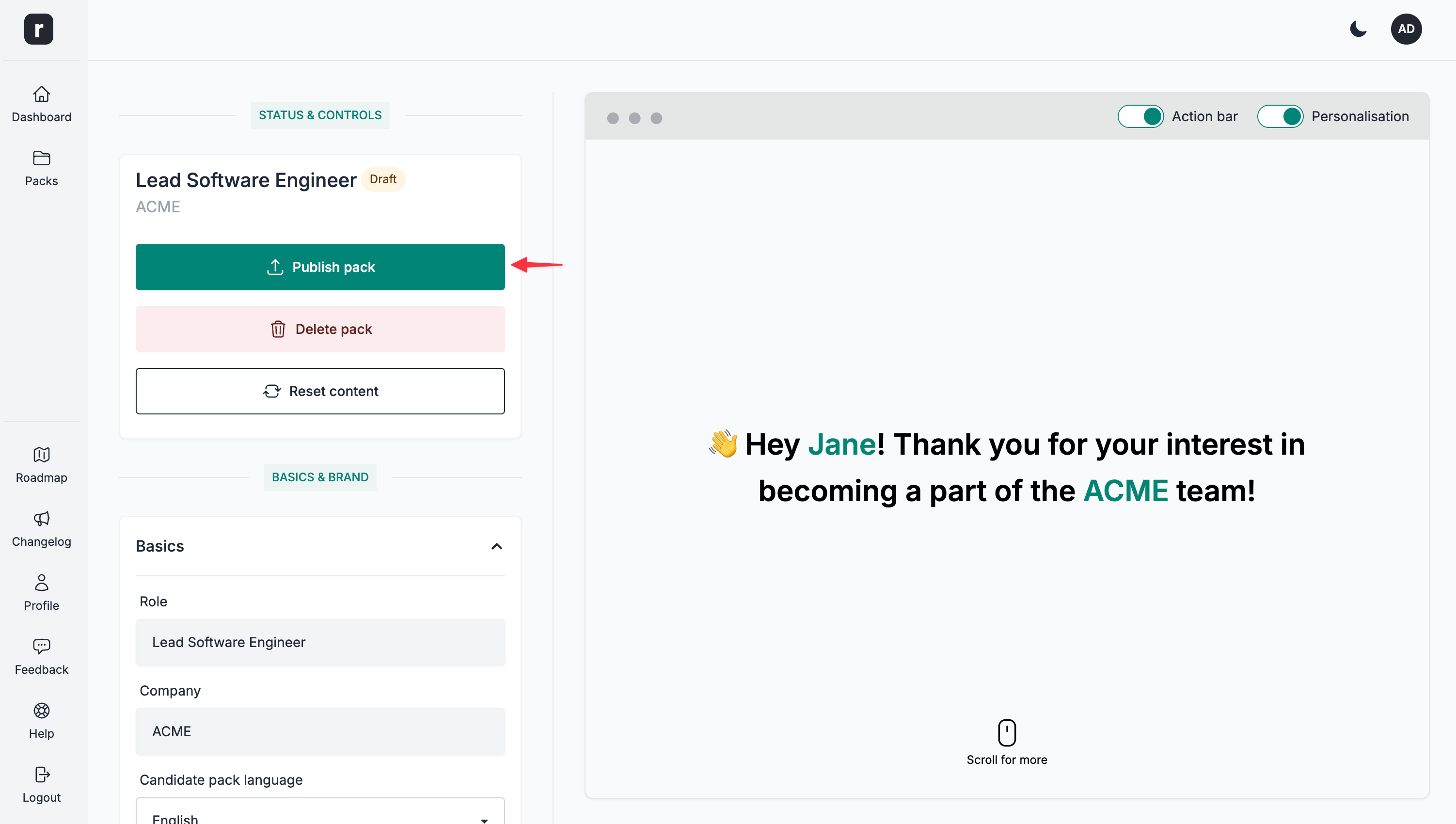 Publish a candidate pack