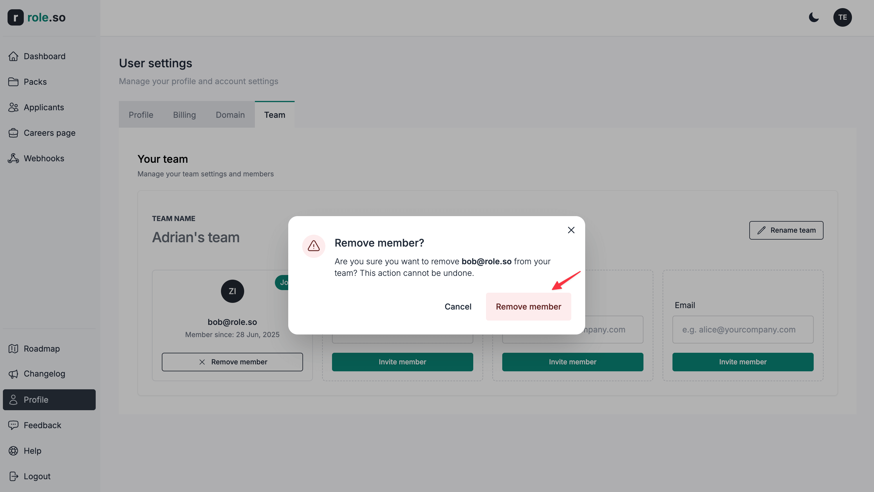 Confirm remove member