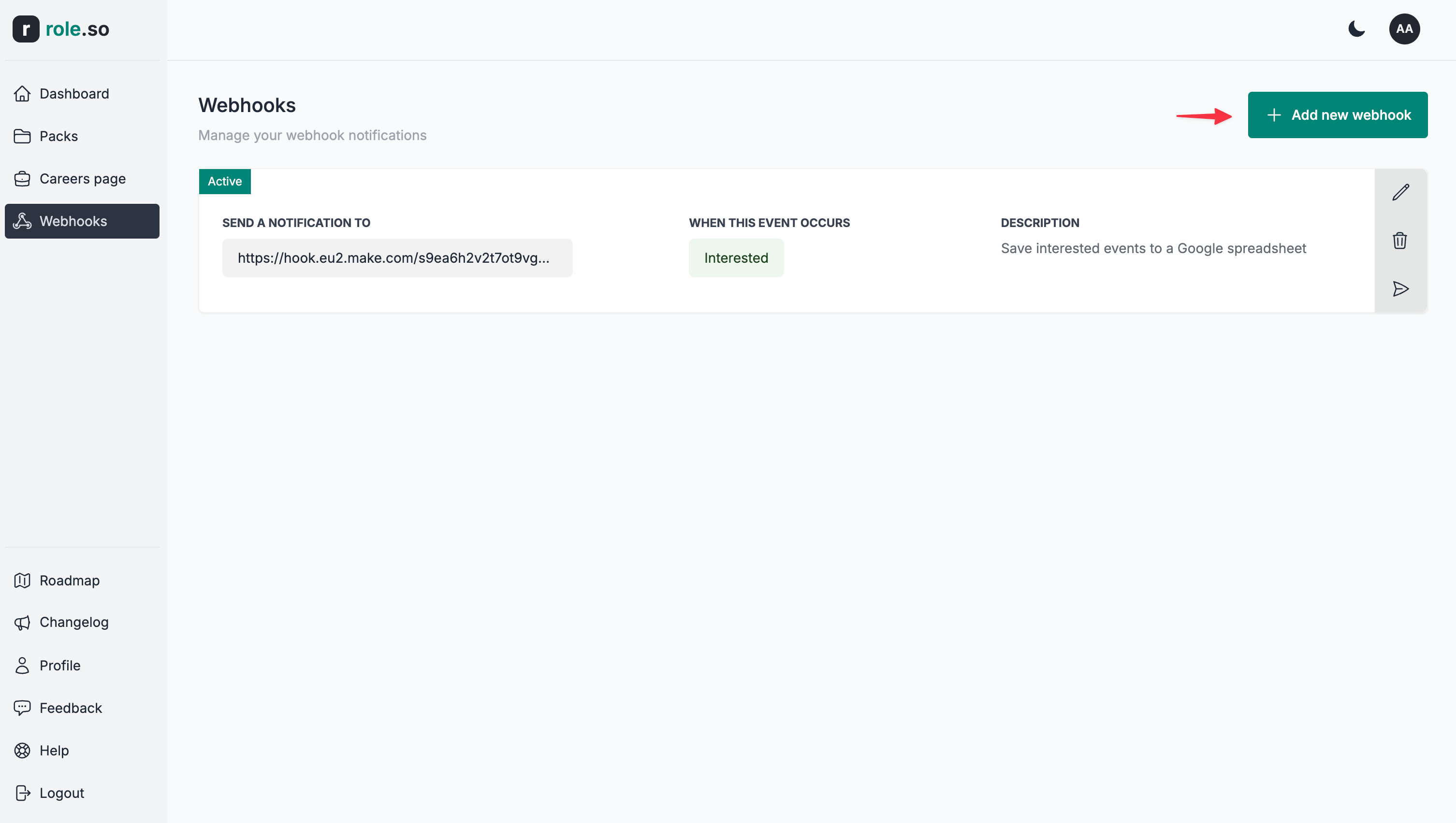 Add new webhook button